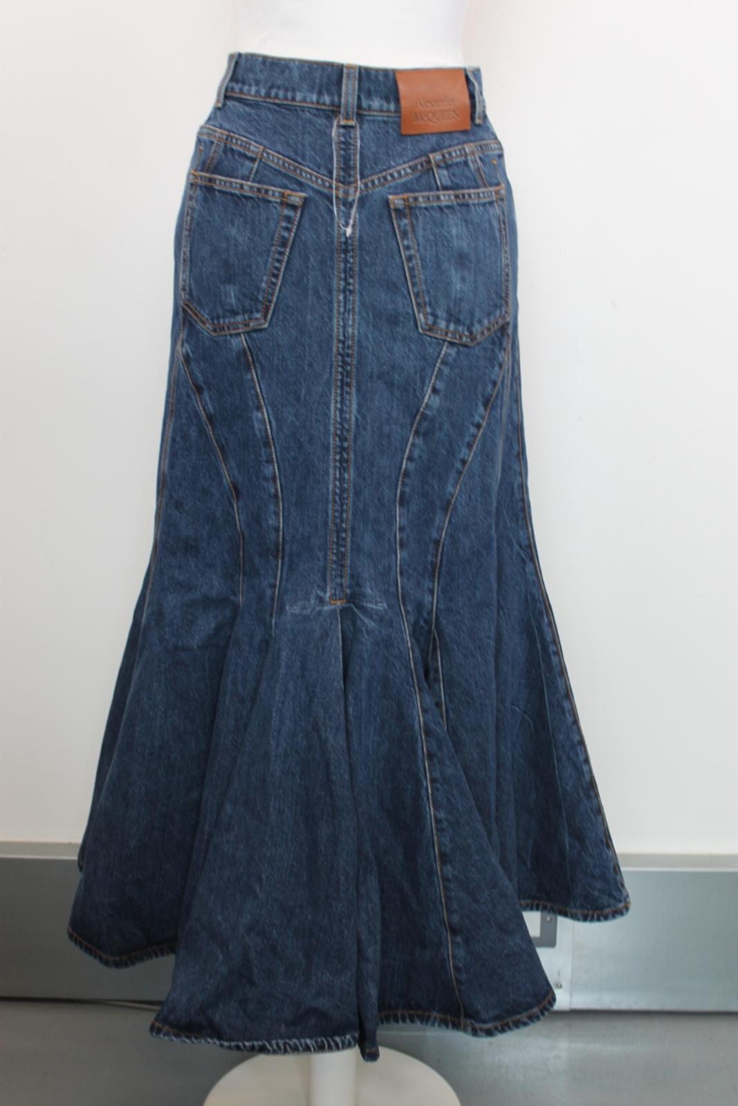 ALEXANDER MCQUEEN Ladies Blue Denim Long Hi-Low Jean Skirt EU32 UK4 BNWT