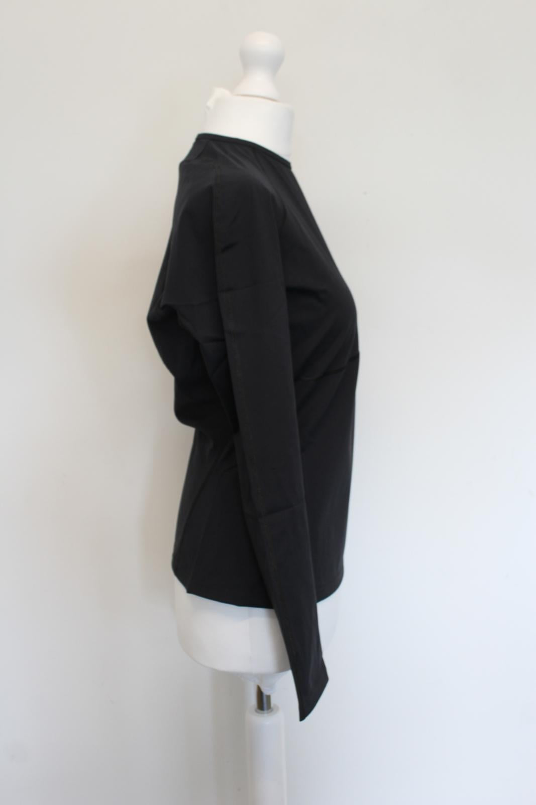 BALENCIAGA Ladies Black Athletic Crew Neck Long Sleeve Stretch Top L BNWT