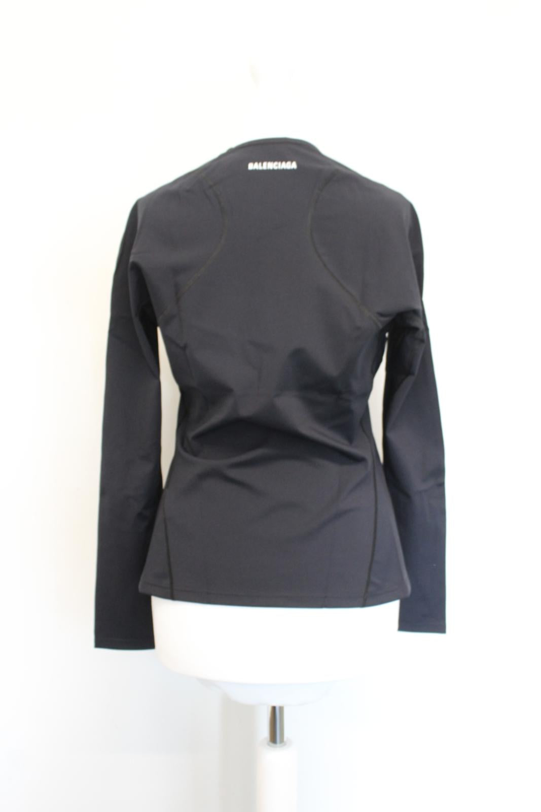BALENCIAGA Ladies Black Athletic Crew Neck Long Sleeve Stretch Top L BNWT