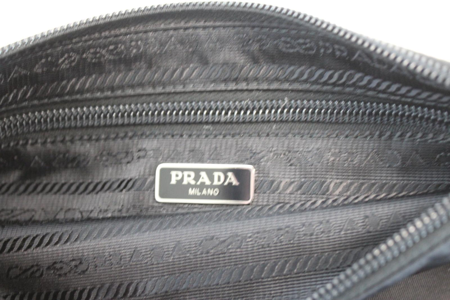 PRADA Ladies 1NH545 Black Vela Zip Logo Nylon Pouch Wristlet Clutch Bag OS NEW