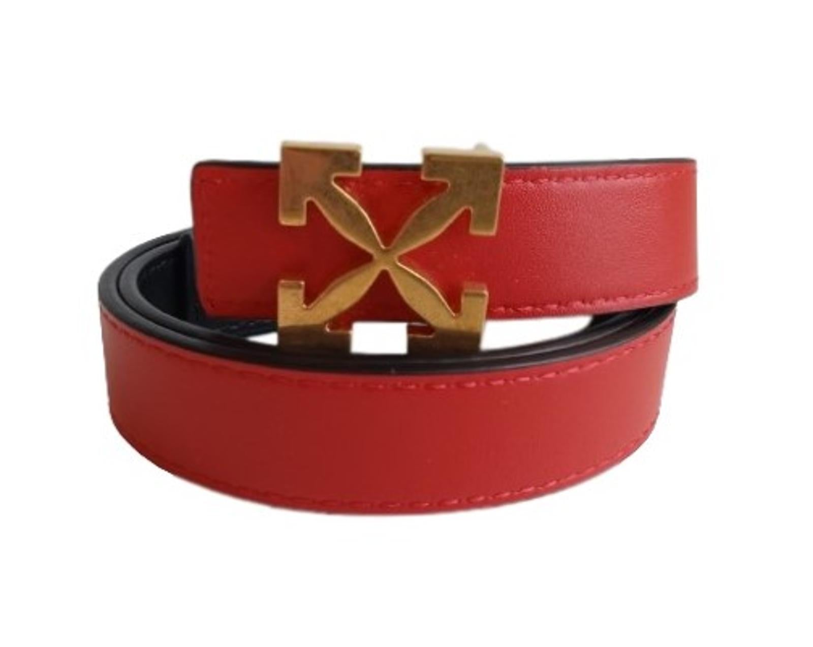 OFF WHITE Ladies Red Black Leather Reversible Arrow Thin Belt Size S M NEW