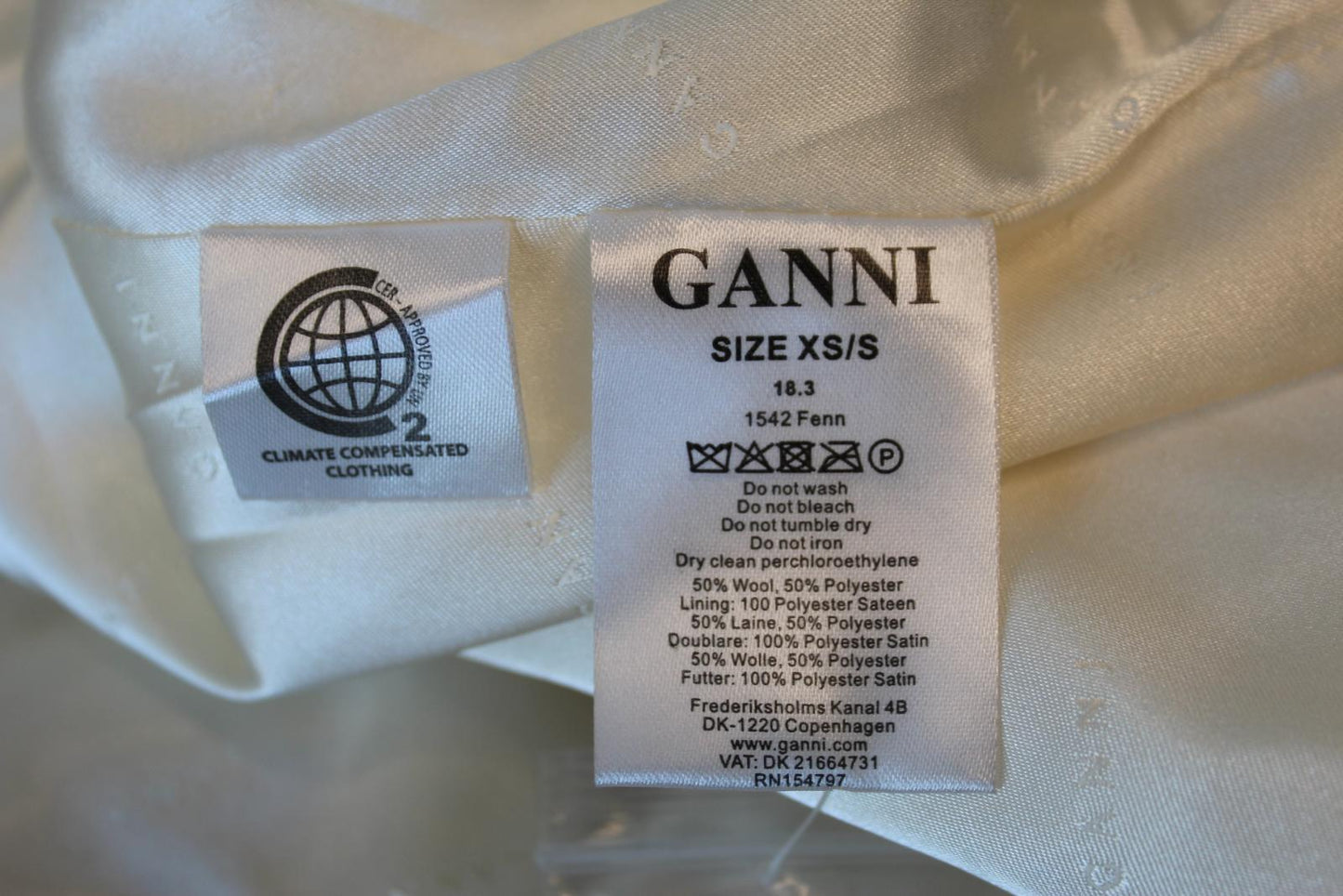 GANNI Ladies Ivory Fenn Single Breasted Oversized Wool Blend Coat XS/S NEW