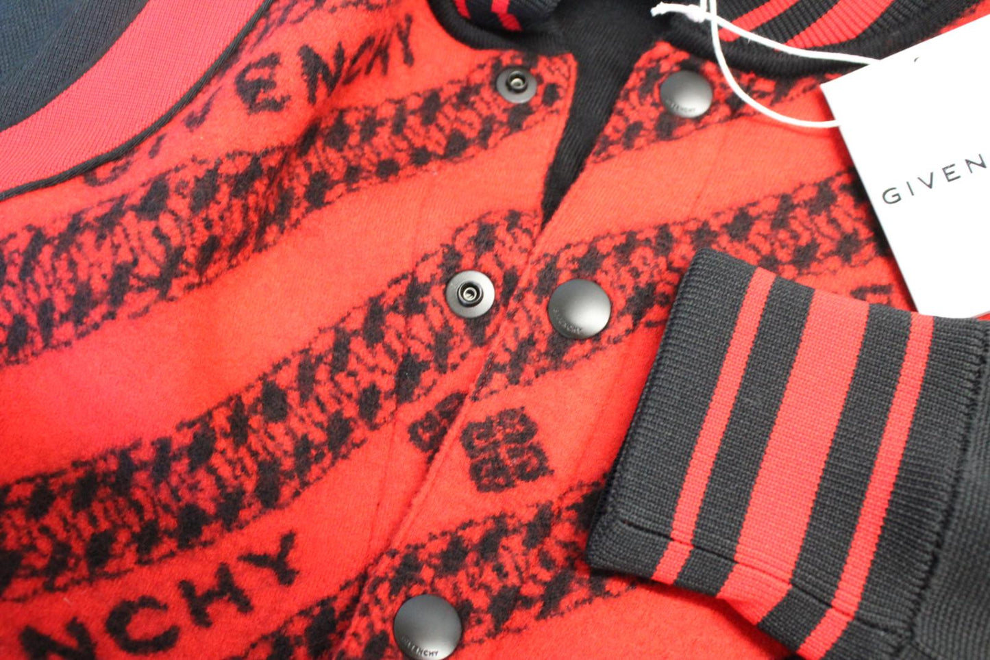 GIVENCHY Men's Givenchy Red Black Chain Link Logo Wool Bomber Jacket L BNWT