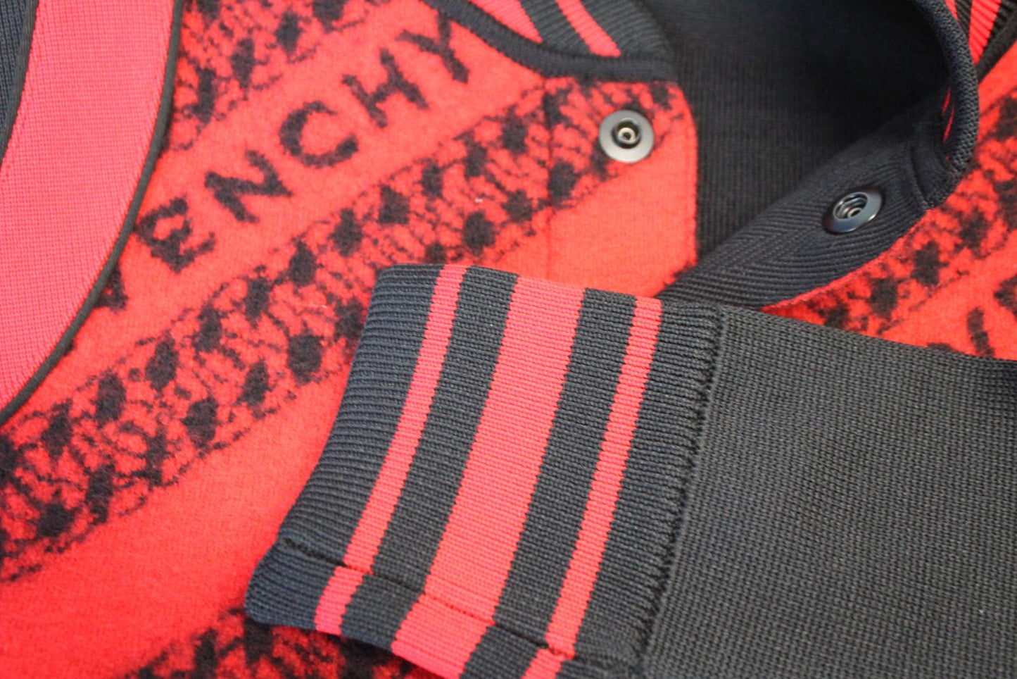 GIVENCHY Men's Givenchy Red Black Chain Link Logo Wool Bomber Jacket S BNWT