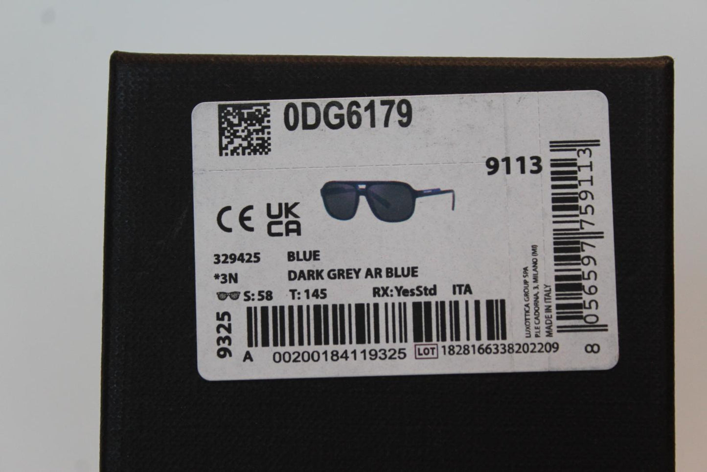 DOLCE & GABBANA Men's 6179 3294/25 Blue Frame Grey Lens Sunglasses 58-16-145 NEW