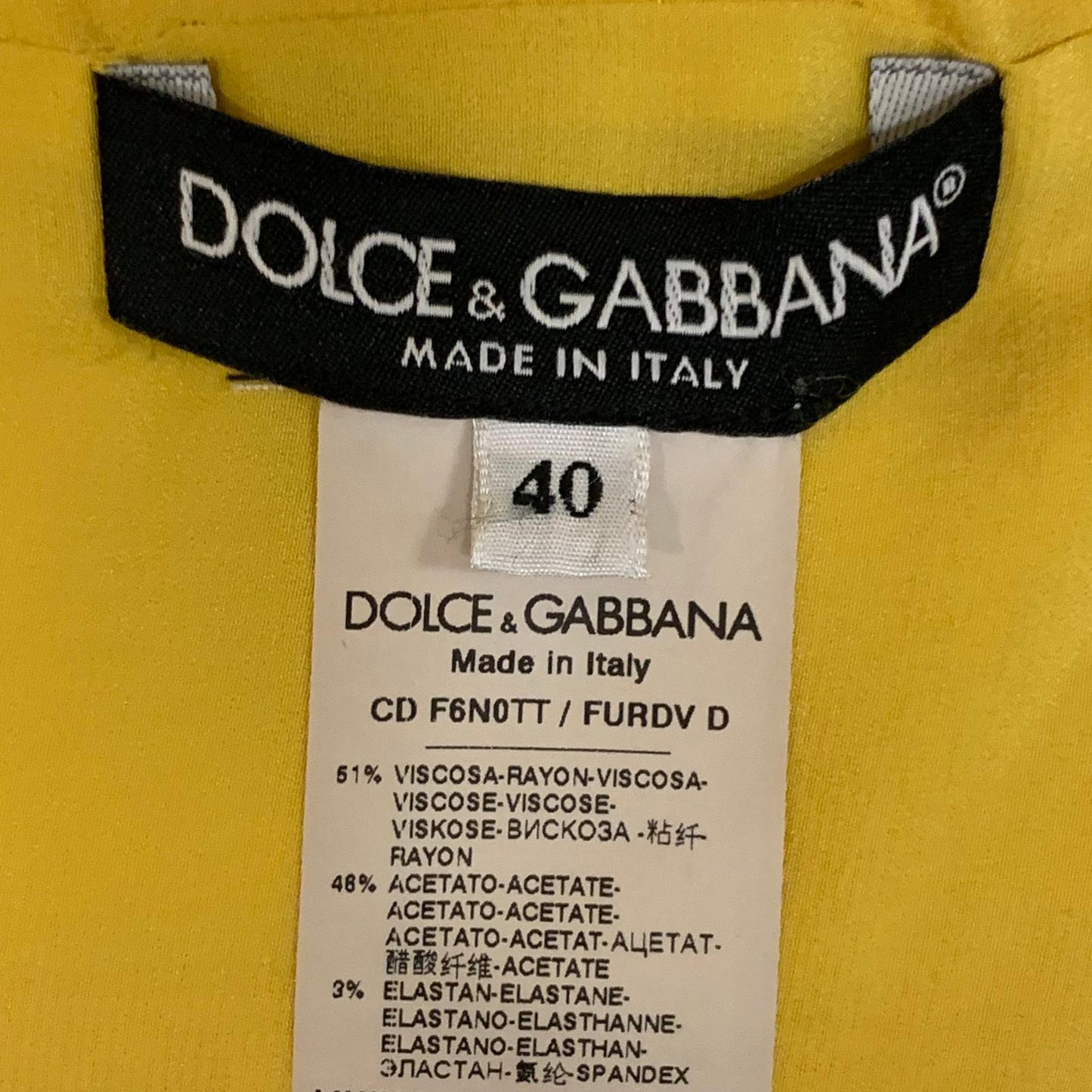 DOLCE & GABBANA Yellow Ladies Sleeveless One Shoulder Dress Size UK 6 NEW