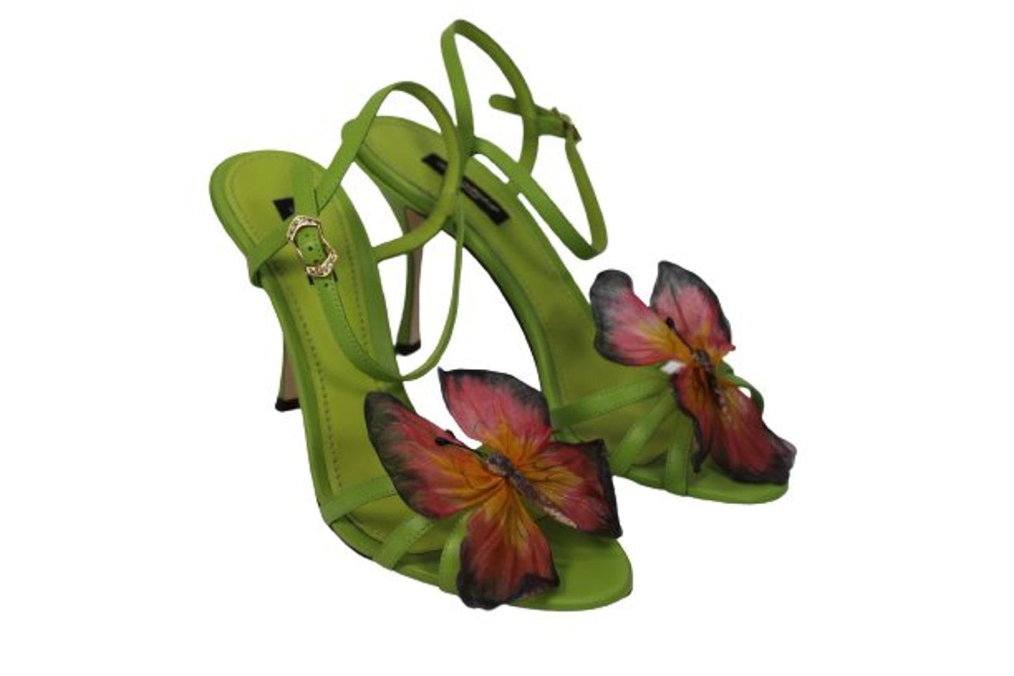 DOLCE & GABBANA Ladies Green Leather Keira Butterfly Heels EU38 UK6 RRP840 NEW