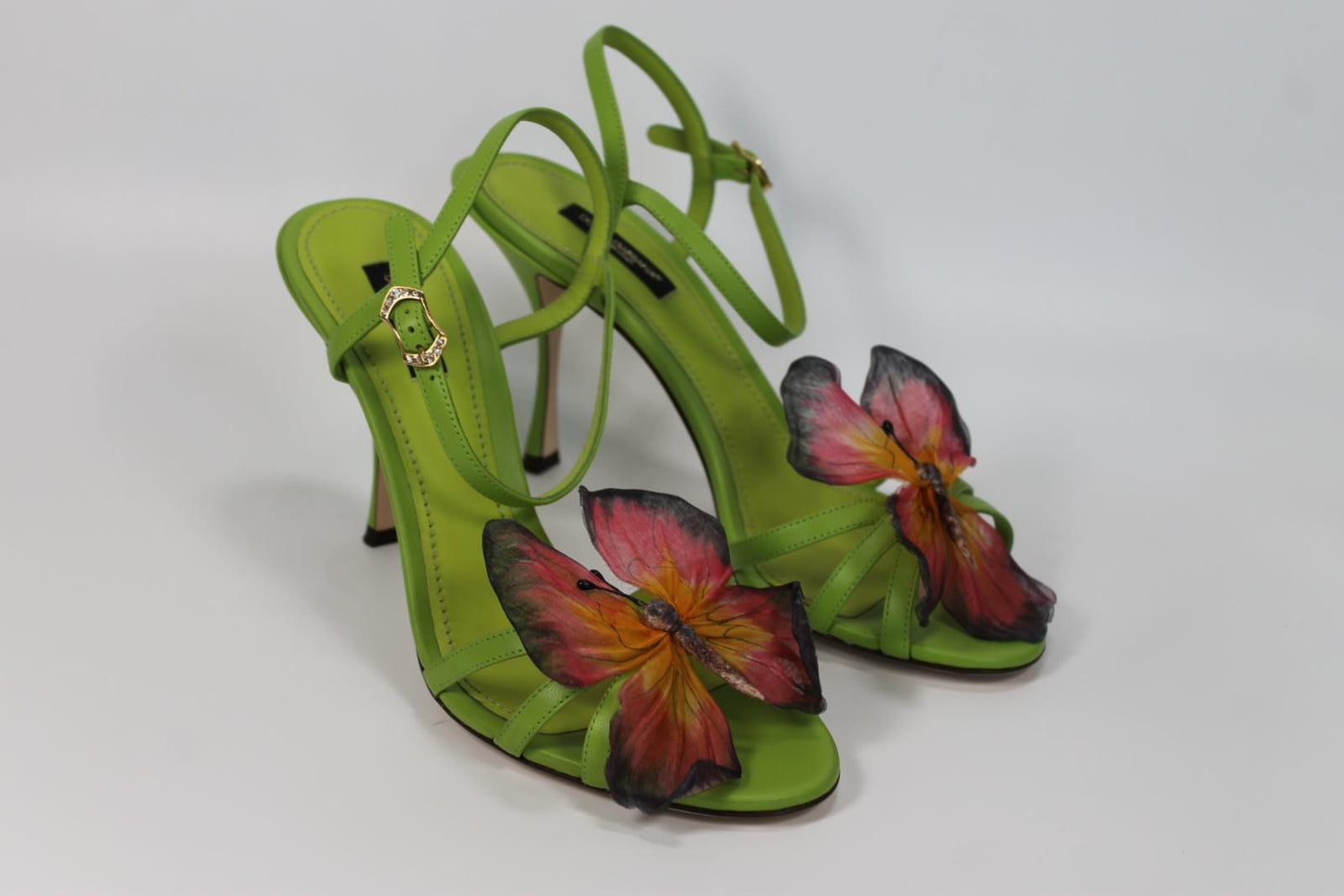 DOLCE & GABBANA Ladies Green Leather Keira Butterfly Heels EU38 UK6 RRP840 NEW