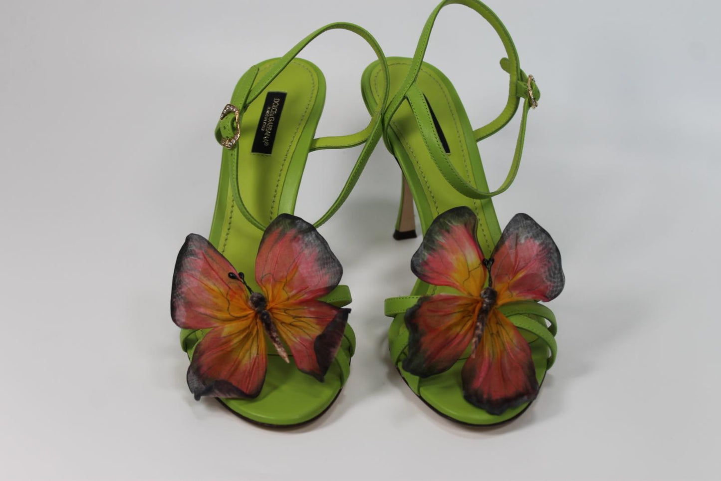 DOLCE & GABBANA Ladies Green Leather Keira Butterfly Heels EU38 UK6 RRP840 NEW