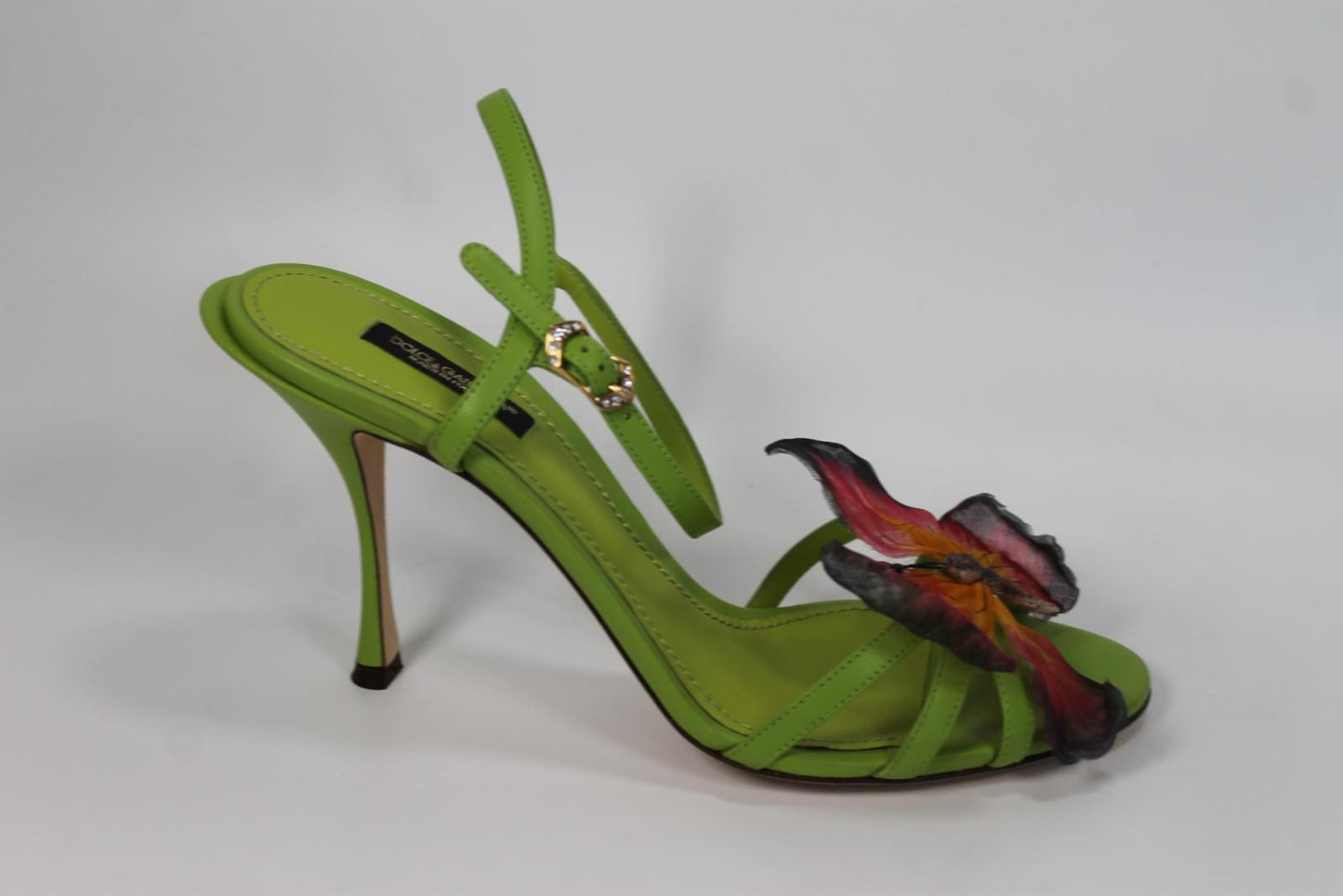 DOLCE & GABBANA Ladies Green Leather Keira Butterfly Heels EU38 UK6 RRP840 NEW