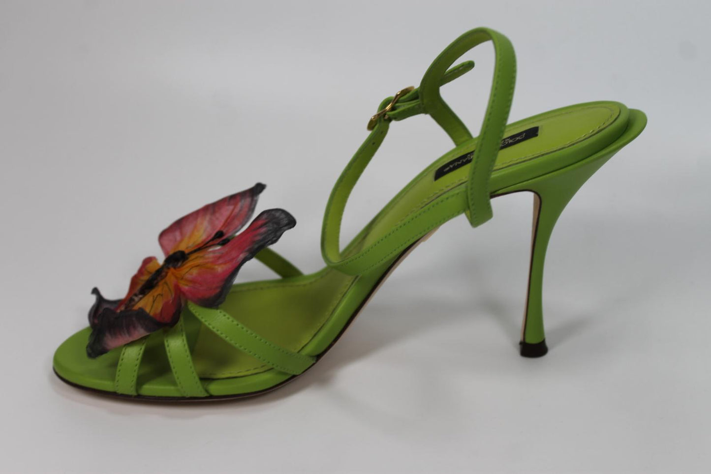 DOLCE & GABBANA Ladies Green Leather Keira Butterfly Heels EU38 UK6 RRP840 NEW