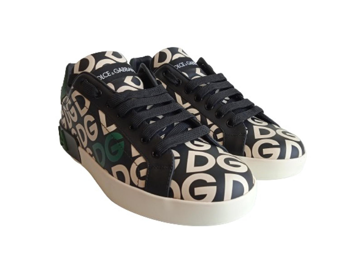 DOLCE & GABBANA Men's Black Leather Portofino DG Mania Trainers Size UK6 NEW