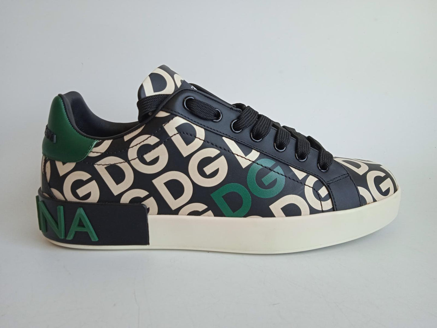 DOLCE & GABBANA Men's Black Leather Portofino DG Mania Trainers Size UK6 NEW