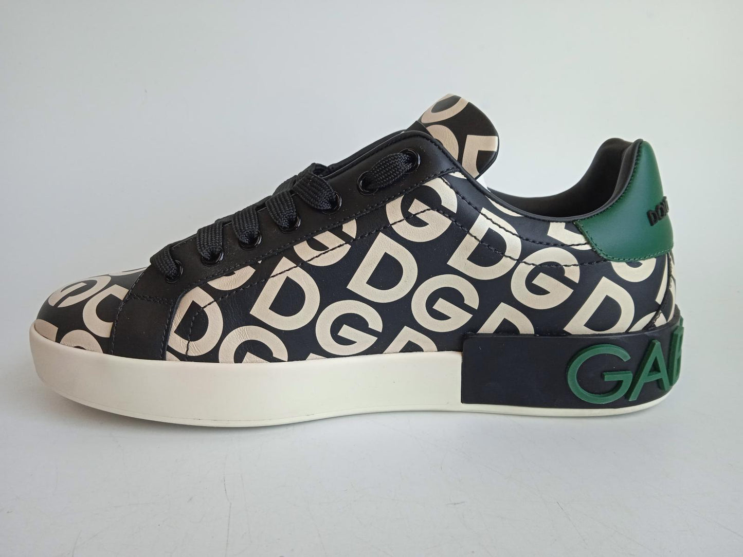 DOLCE & GABBANA Men's Black Leather Portofino DG Mania Trainers Size UK6 NEW