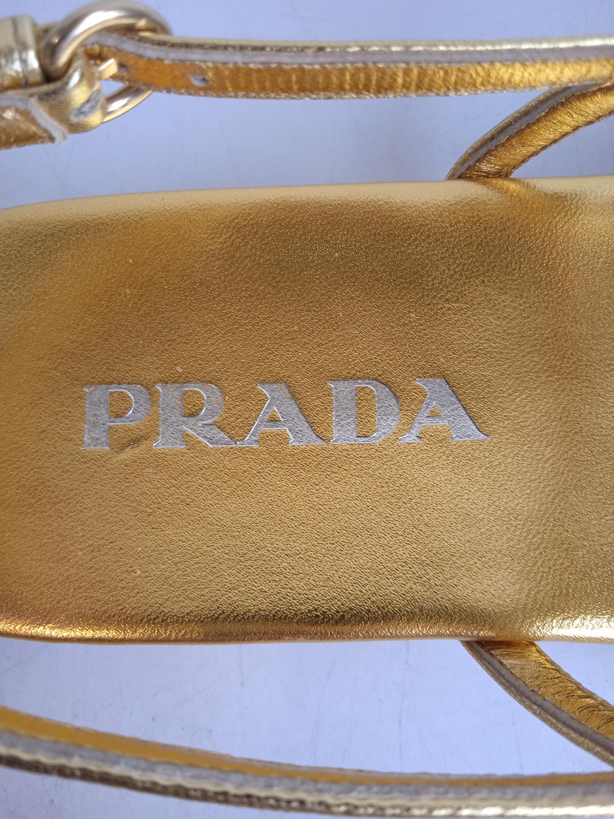 PRADA Ladies Gold & Black Suede Leather Woven Motif Flat Sandals EU38 UK5 NEW