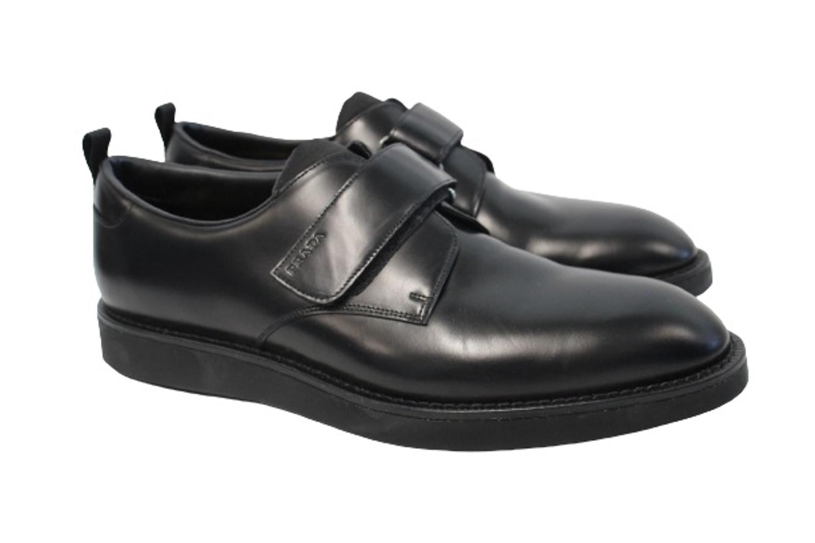 PRADA Men s Black Smooth Leather Monk Strap Almond Toe Shoes Size UK8 NEW