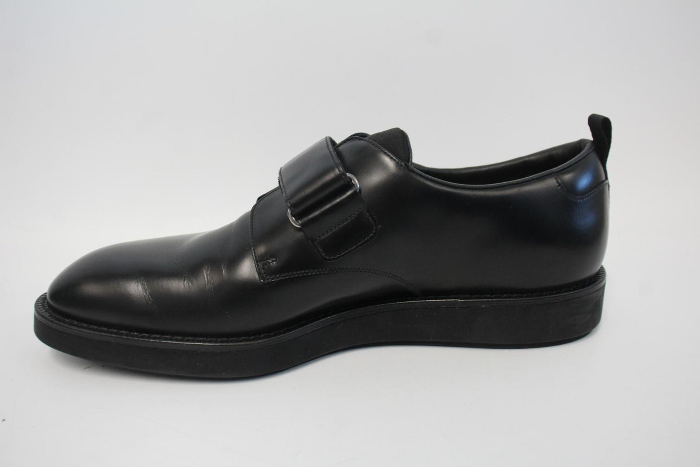 PRADA Men's Black Smooth Leather Monk Strap Almond Toe Shoes Size UK8 NEW