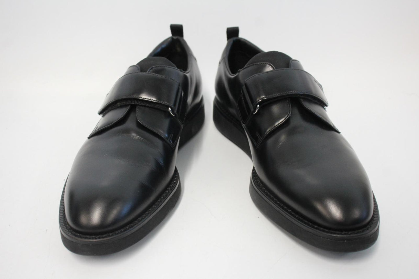 PRADA Men's Black Smooth Leather Monk Strap Almond Toe Shoes Size UK8 NEW