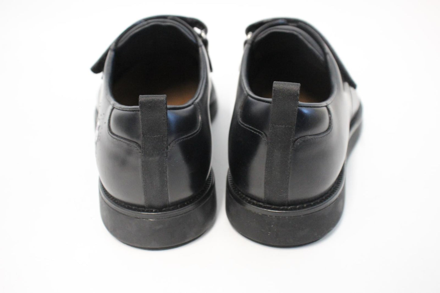 PRADA Men's Black Smooth Leather Monk Strap Almond Toe Shoes Size UK8 NEW