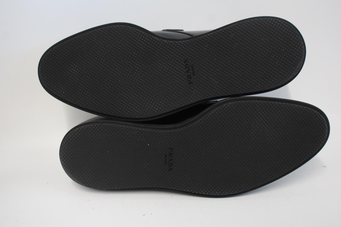 PRADA Men's Black Smooth Leather Monk Strap Almond Toe Shoes Size UK8 NEW
