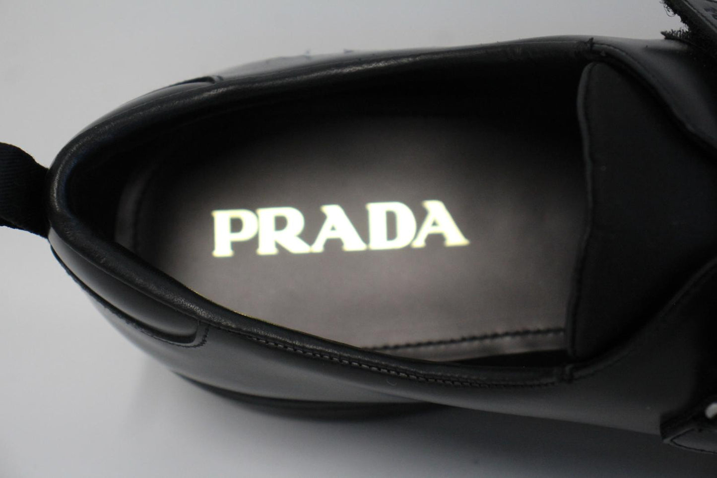 PRADA Men's Black Smooth Leather Monk Strap Almond Toe Shoes Size UK8 NEW