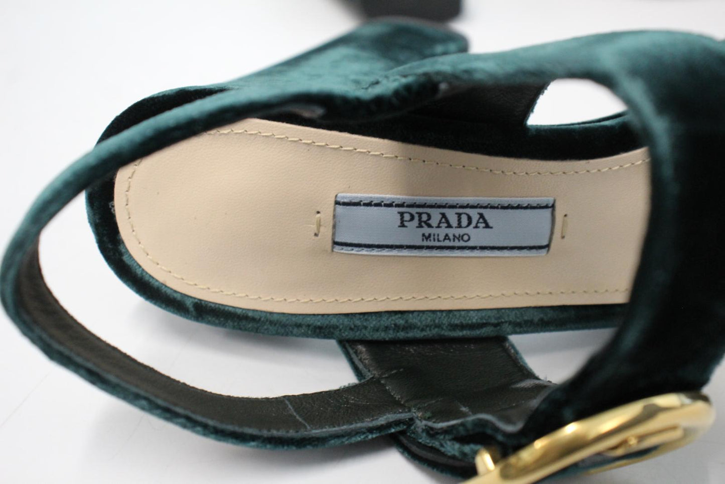 PRADA Ladies Bottle Green Velvet Ankle Strap Platform Sandals EU36 UK3 NEW