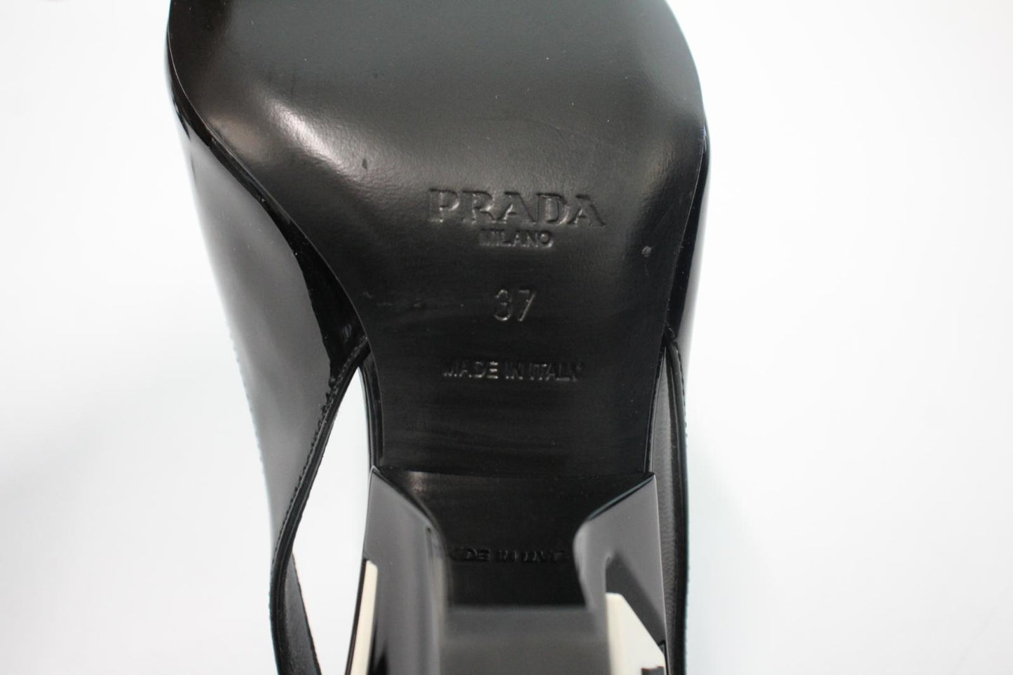 PRADA Ladies Black Patent Leather Pointed Toe Slingback Pumps EU37 UK4 NEW