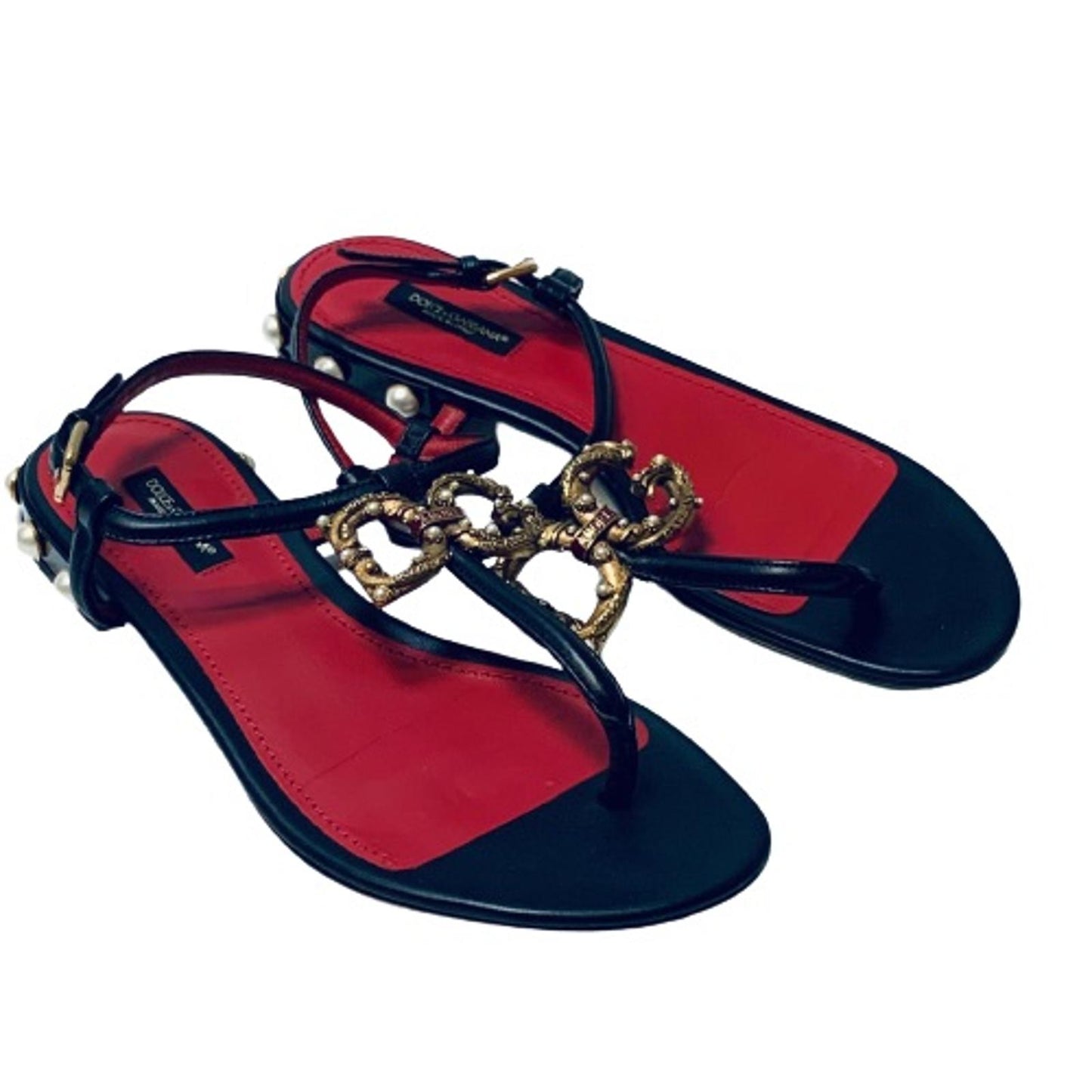 DOLCE & GABBANA Black Flat Slip On Summer Sandals Amore D&G Shoes Size UK 5 NEW