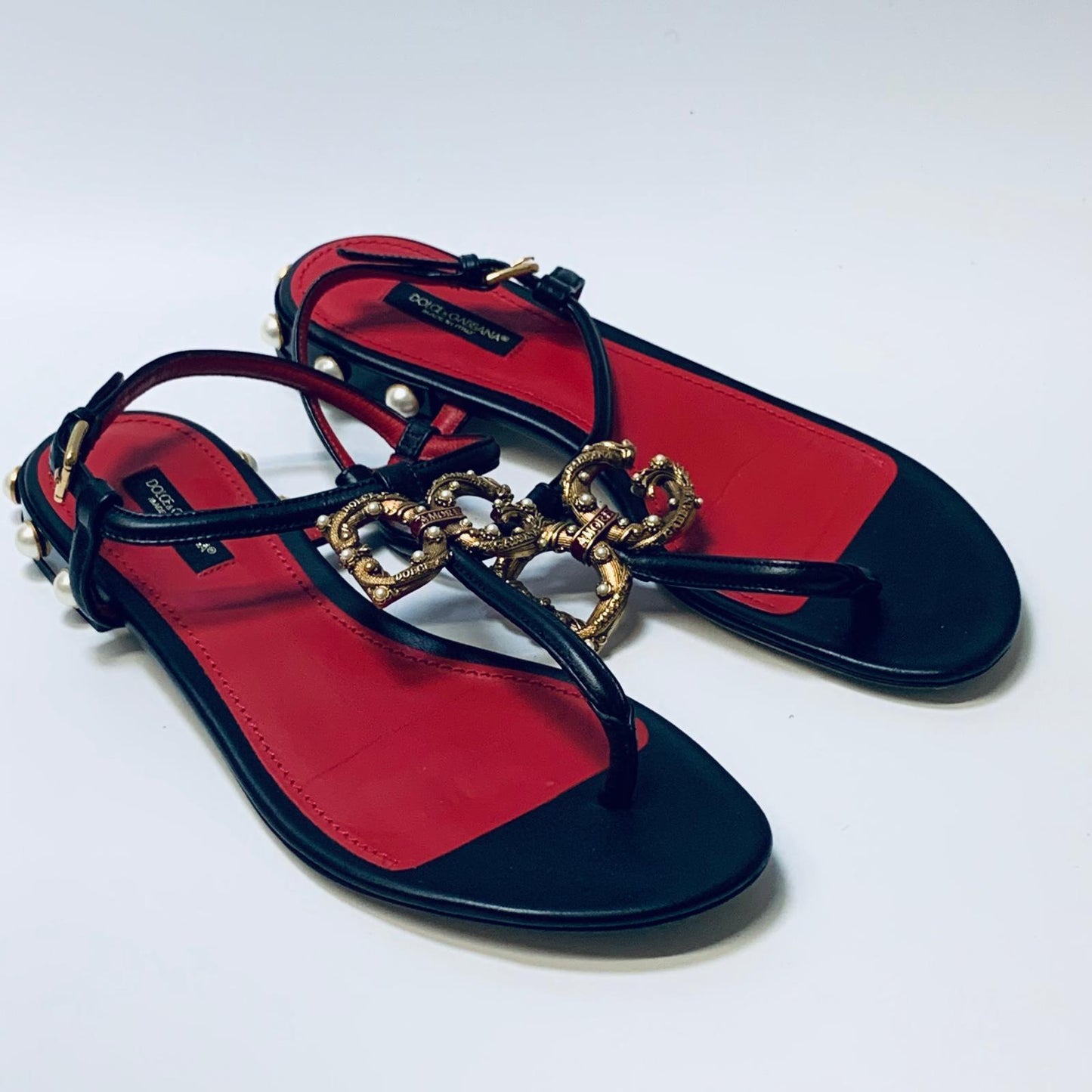 DOLCE & GABBANA Black Flat Slip On Summer Sandals Amore D&G Shoes Size UK 5 NEW