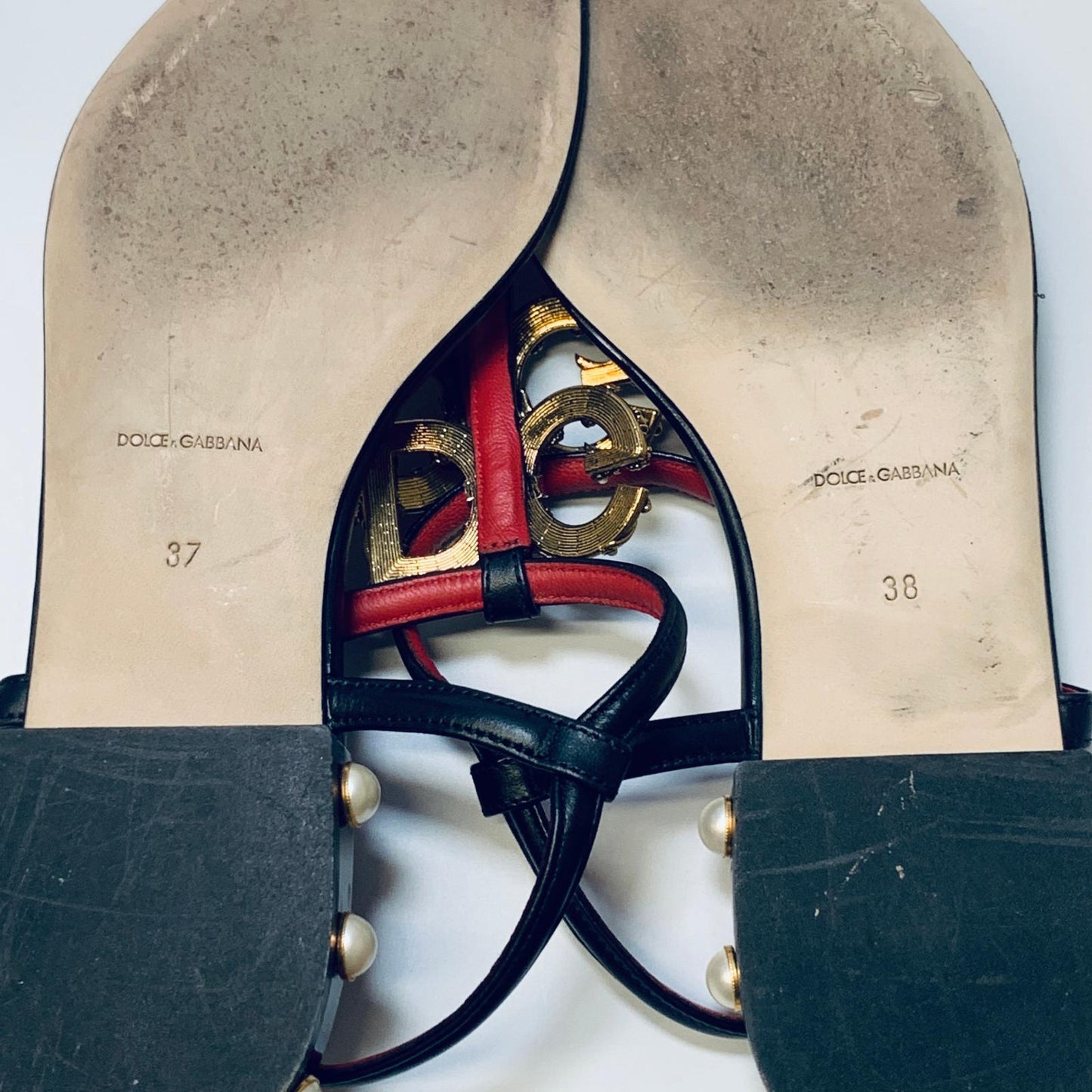 DOLCE & GABBANA Black Flat Slip On Summer Sandals Amore D&G Shoes Size UK 5 NEW