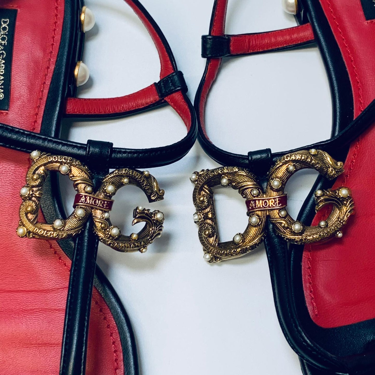 DOLCE & GABBANA Black Flat Slip On Summer Sandals Amore D&G Shoes Size UK 5 NEW
