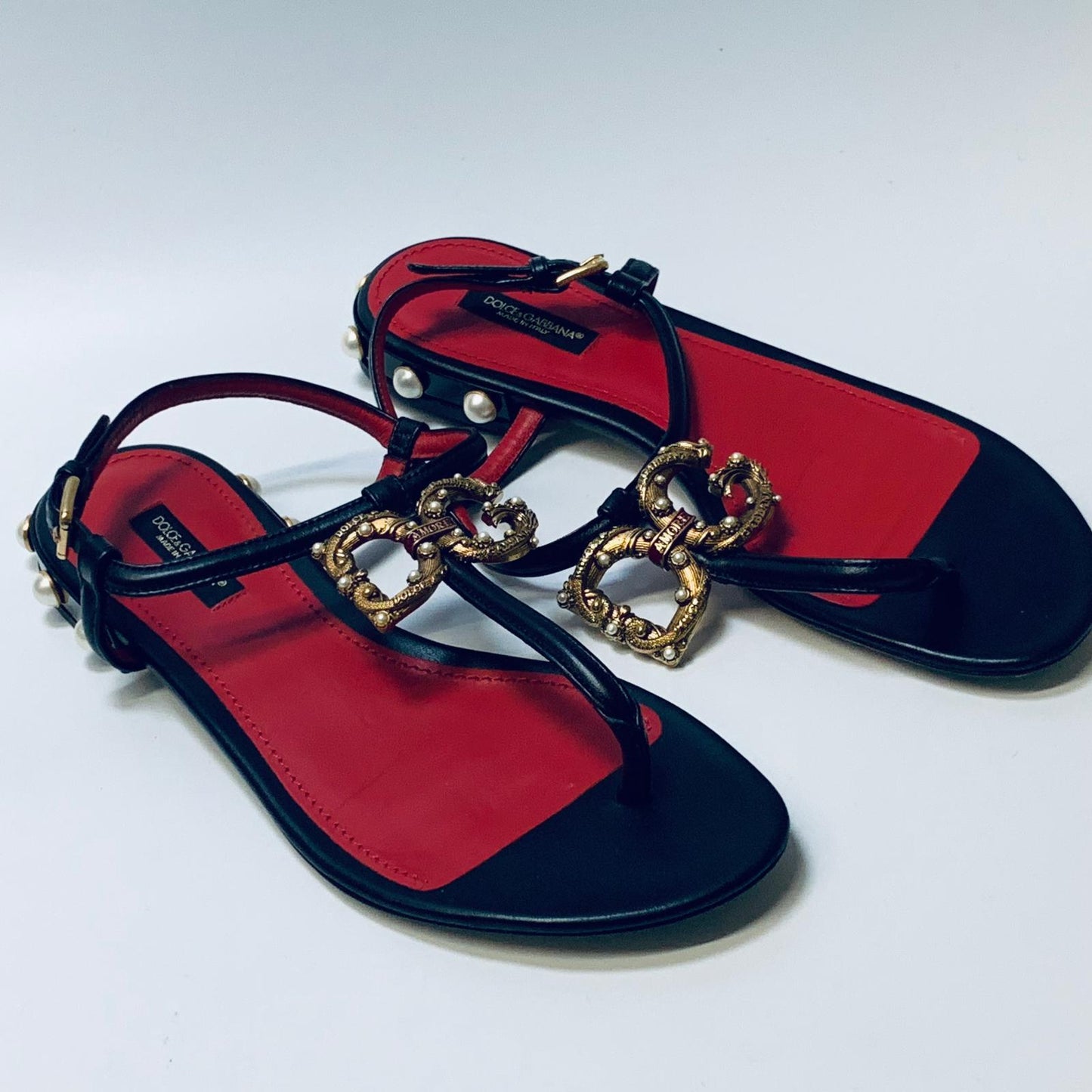 DOLCE & GABBANA Black Flat Slip On Summer Sandals Amore D&G Shoes Size UK 5 NEW