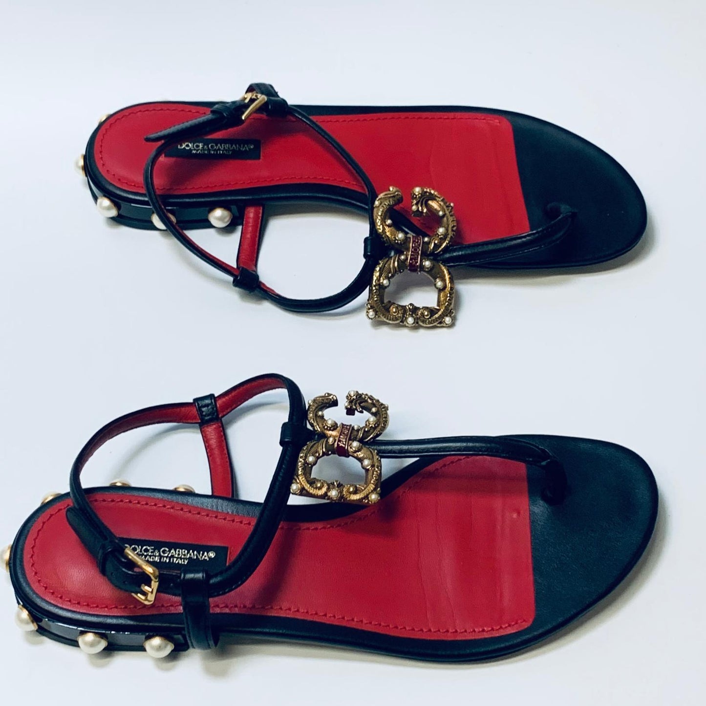 DOLCE & GABBANA Black Flat Slip On Summer Sandals Amore D&G Shoes Size UK 5 NEW