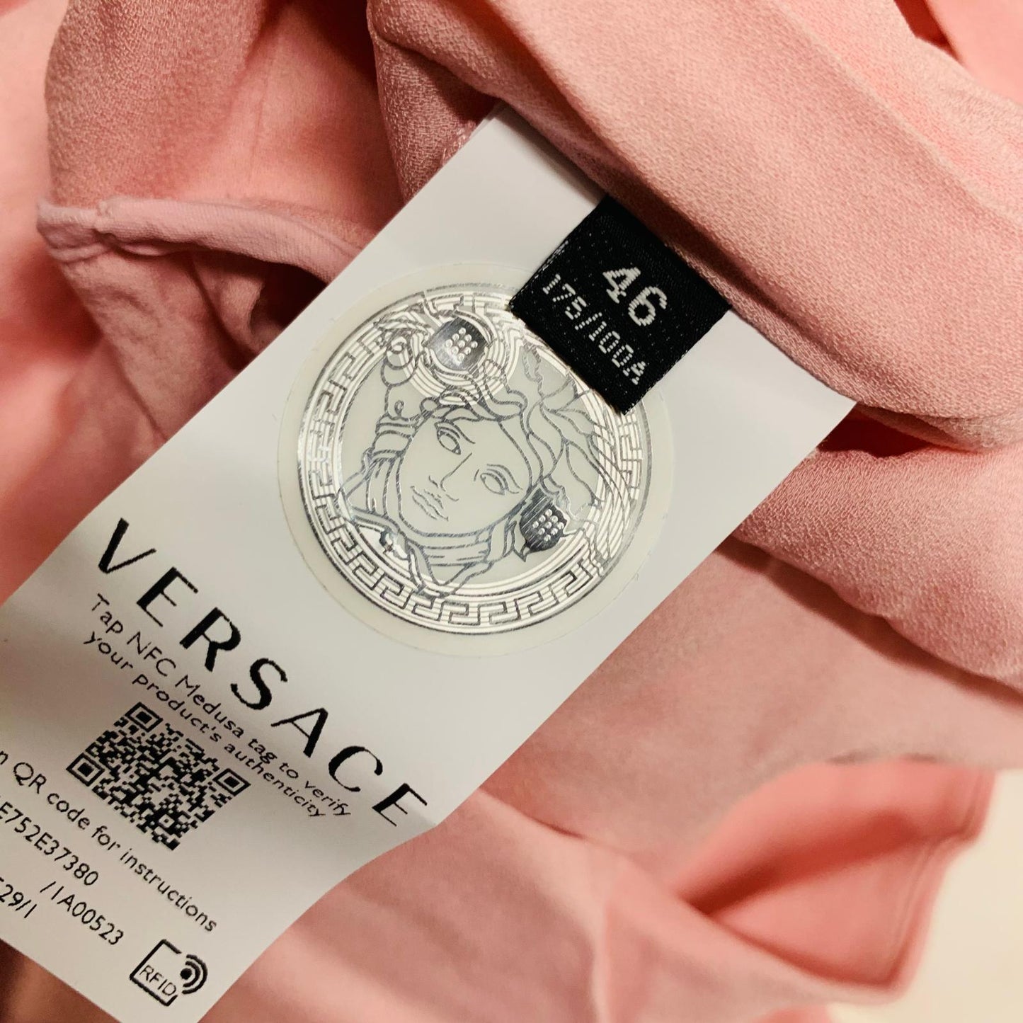 VERSACE Pink Ladies Long Sleeve V-Neck A-Line Dress Size UK 12 NEW