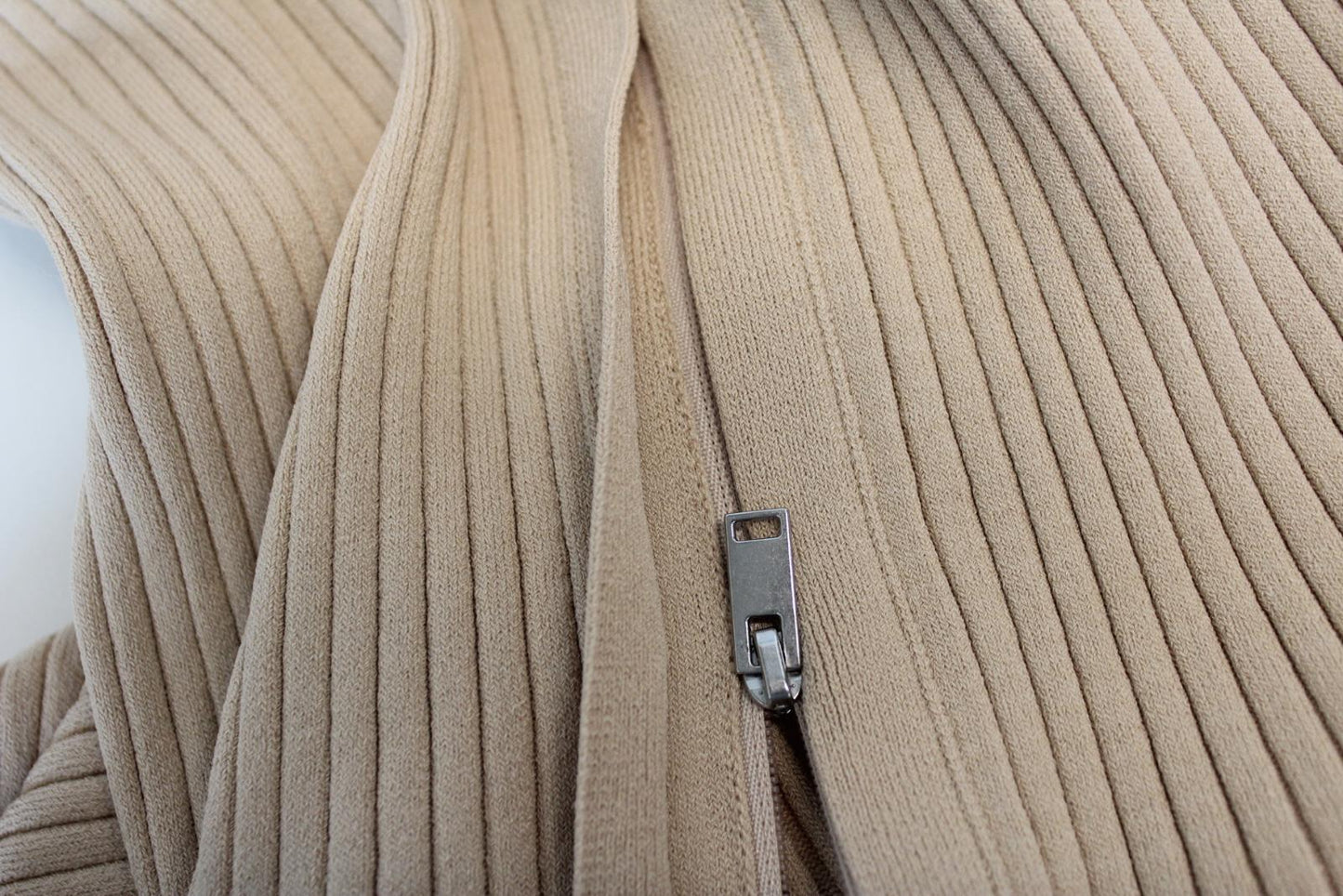 NANUSHKA Ladies Bennie Desert Dust Beige Zip Ribbed Fitted Midi Dress S BNWT