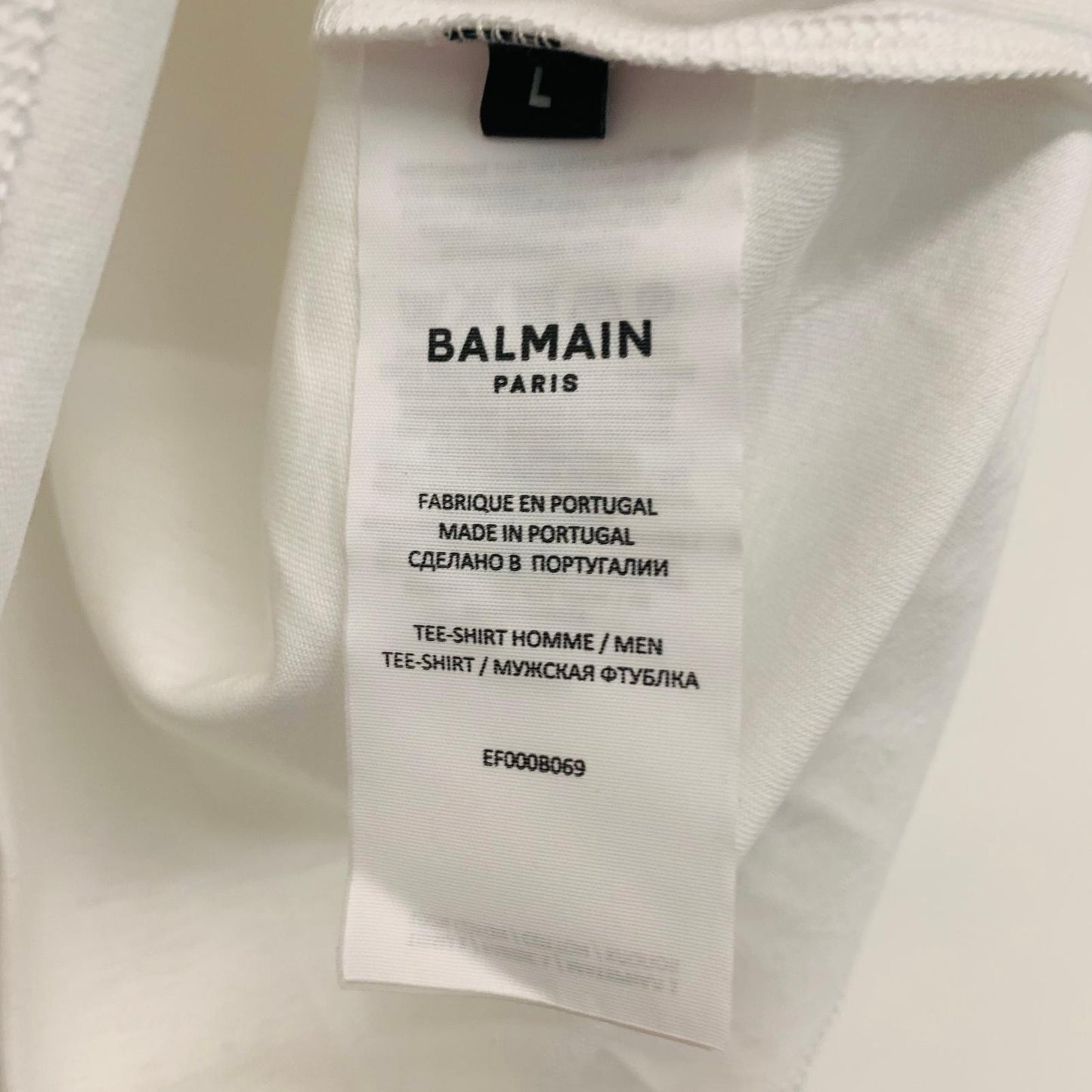 BALMAIN Men's Classic White Flock Small-Logo Tee Cotton T-Shirt Top L NEW