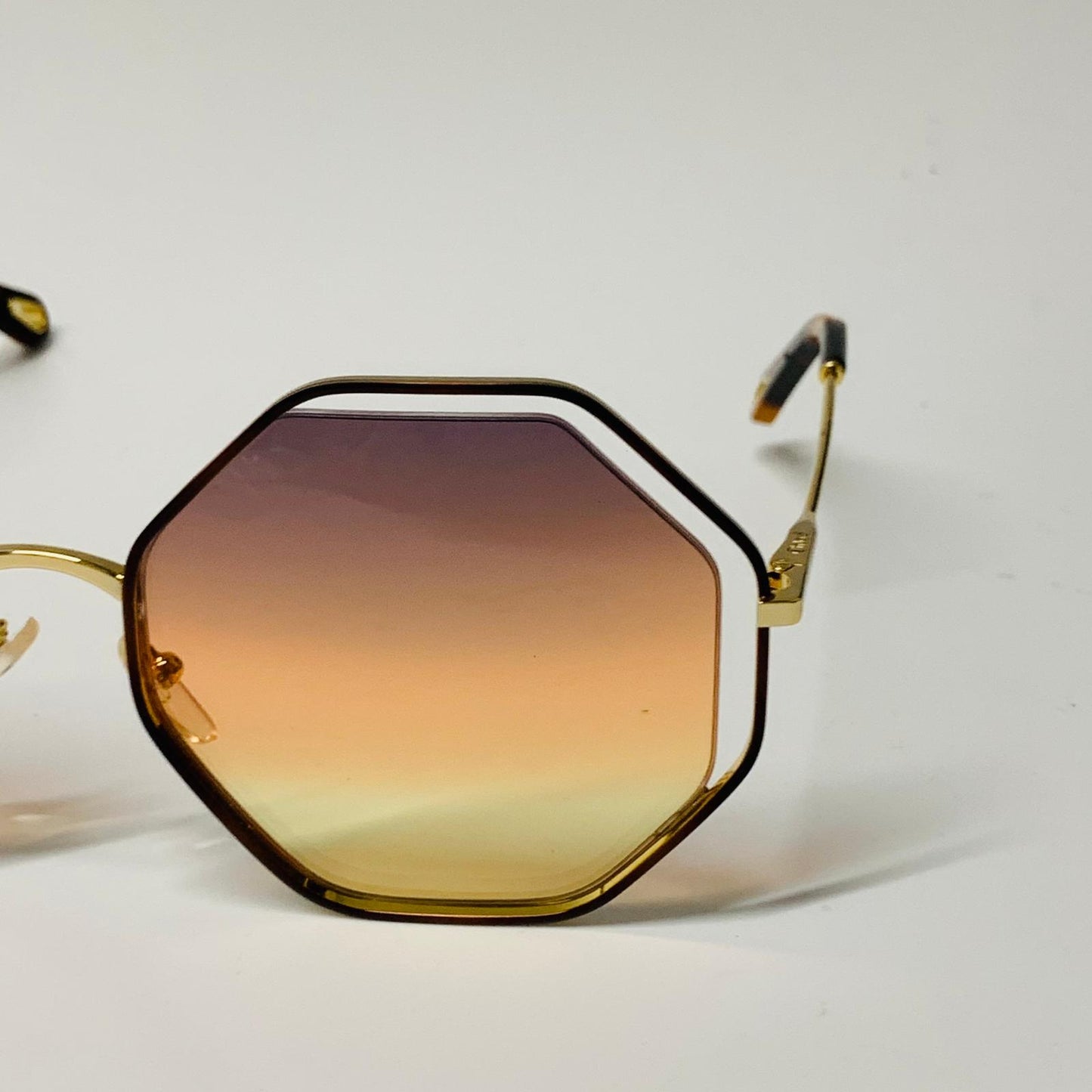 CHLOE Gold Ladies Geometric Sunglasses Brown Hexagon Poppy Space NEW