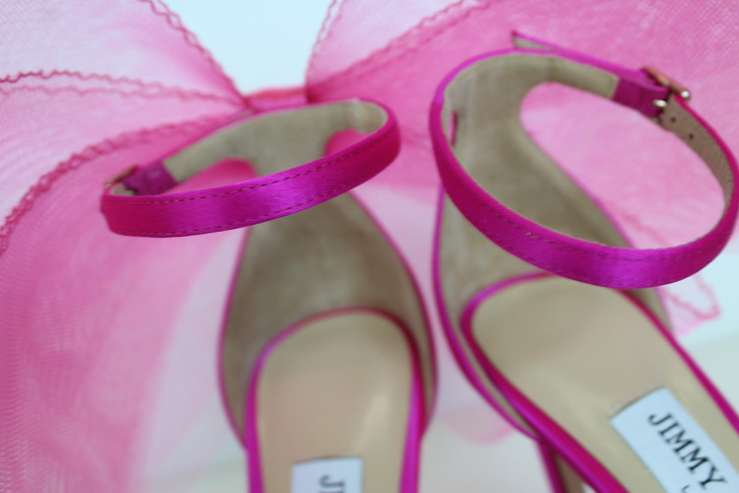 JIMMY CHOO Ladies Aveline 100 Bow Satin Sandals Fuchsia Pink EU34 UK1 NEW