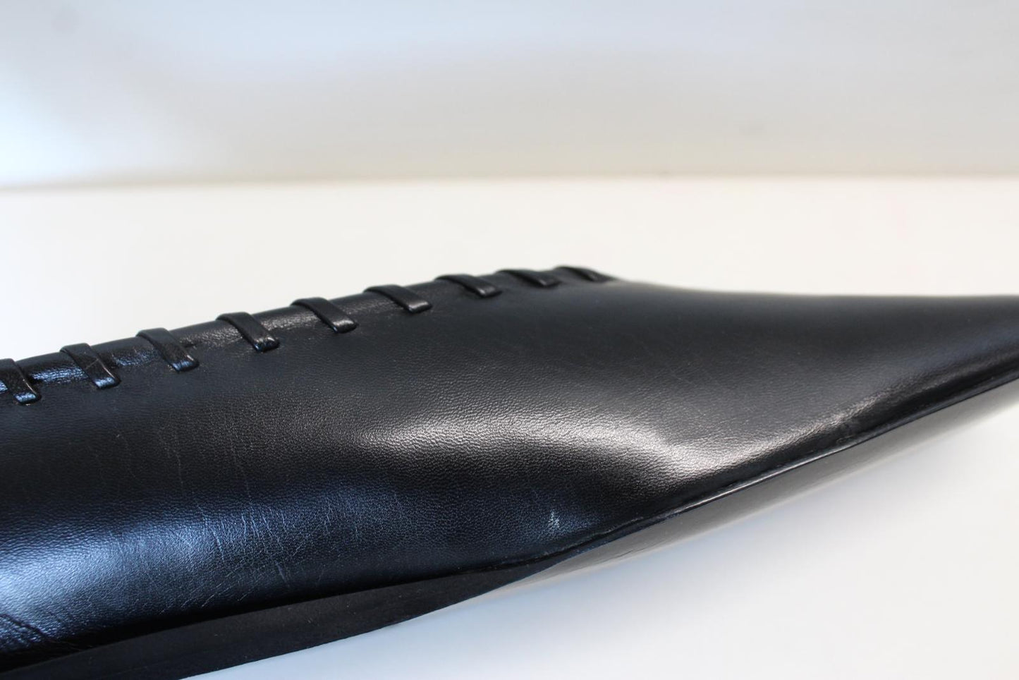 JIL SANDER Ladies Black Leather Whipstitch Anklet Ballet Flat Shoes EU41 UK8 NEW