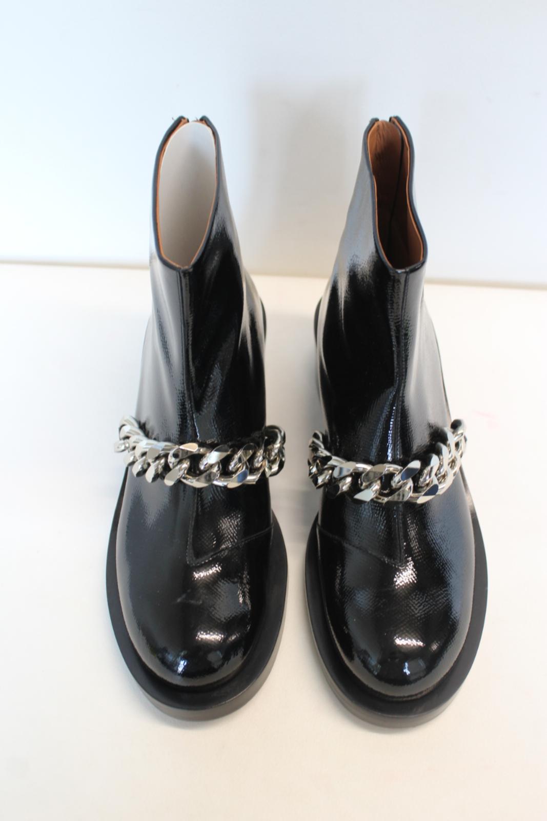 GIVENCHY Ladies Bottine 5 Chain Black Patent Leather Ankle Boots EU40 UK7 NEW
