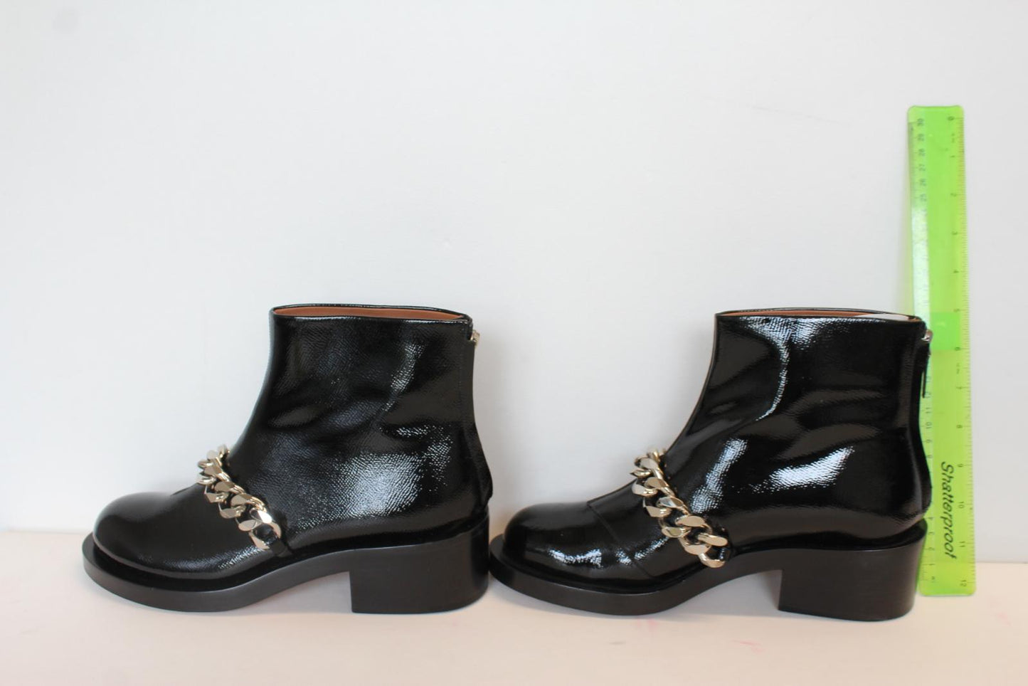 GIVENCHY Ladies Bottine 5 Chain Black Patent Leather Ankle Boots EU40 UK7 NEW