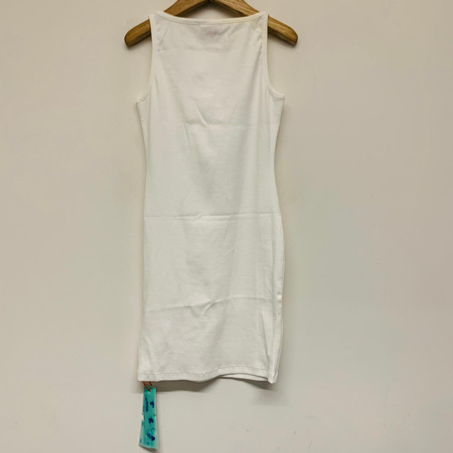 OFF-WHITE White Ladies Sleeveless Stamp Basic Rib Stretch Bodycon Dress UK L NEW