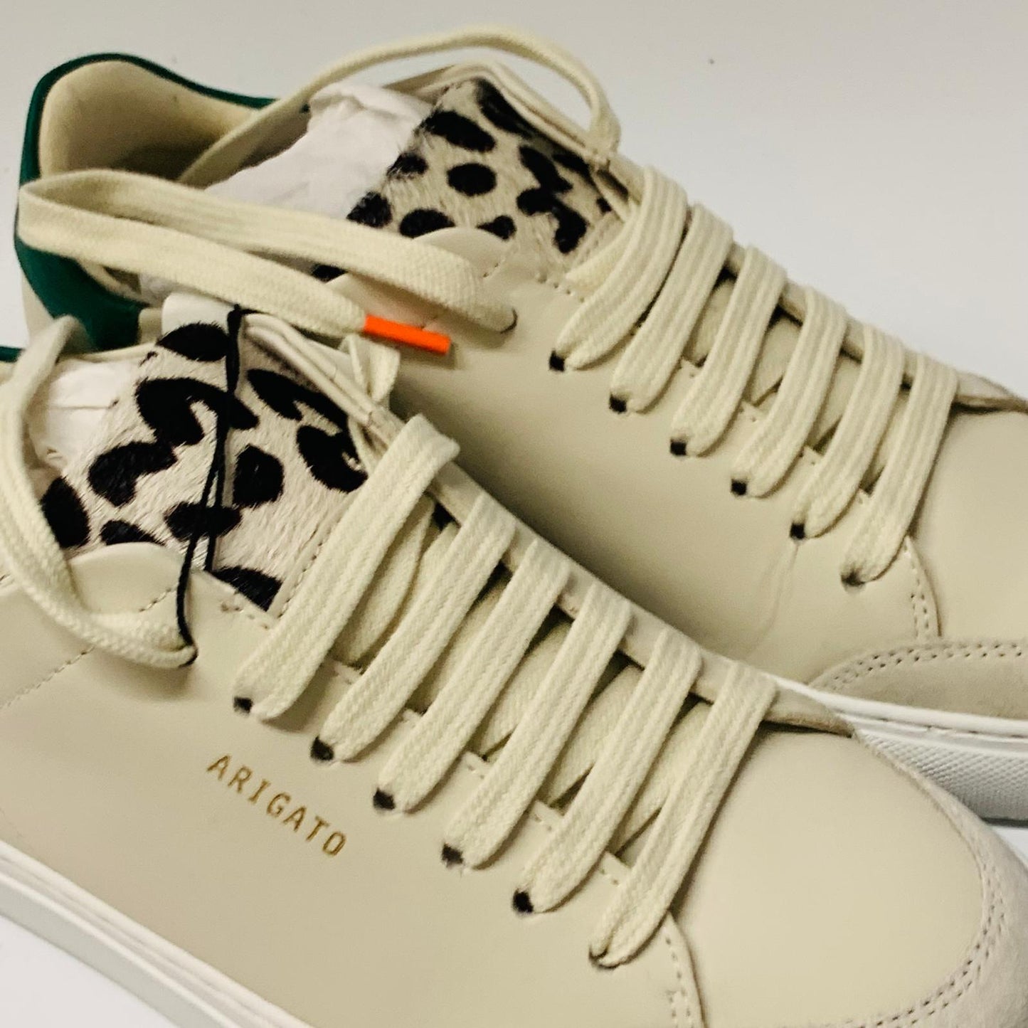 AXEL ARIGATO Ladies Beige Green Accent Clean 90 Leather Trainer Sneaker UK4 NEW