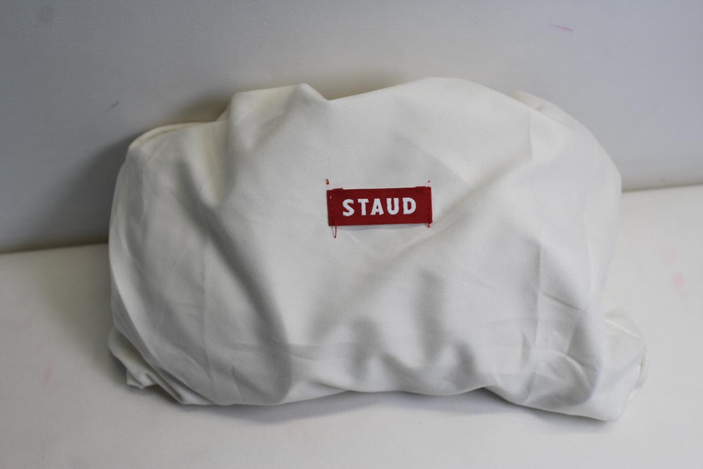 STAUD Ladies Bean Convertible Cream Ivory Ruched Leather Zip Shoulder Bag OS NEW