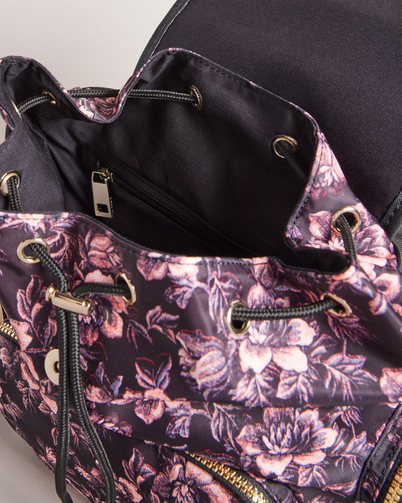 TED BAKER Ozanni Ladies 3D Glitch Floral Printed Backpack Black / Purple BNWT