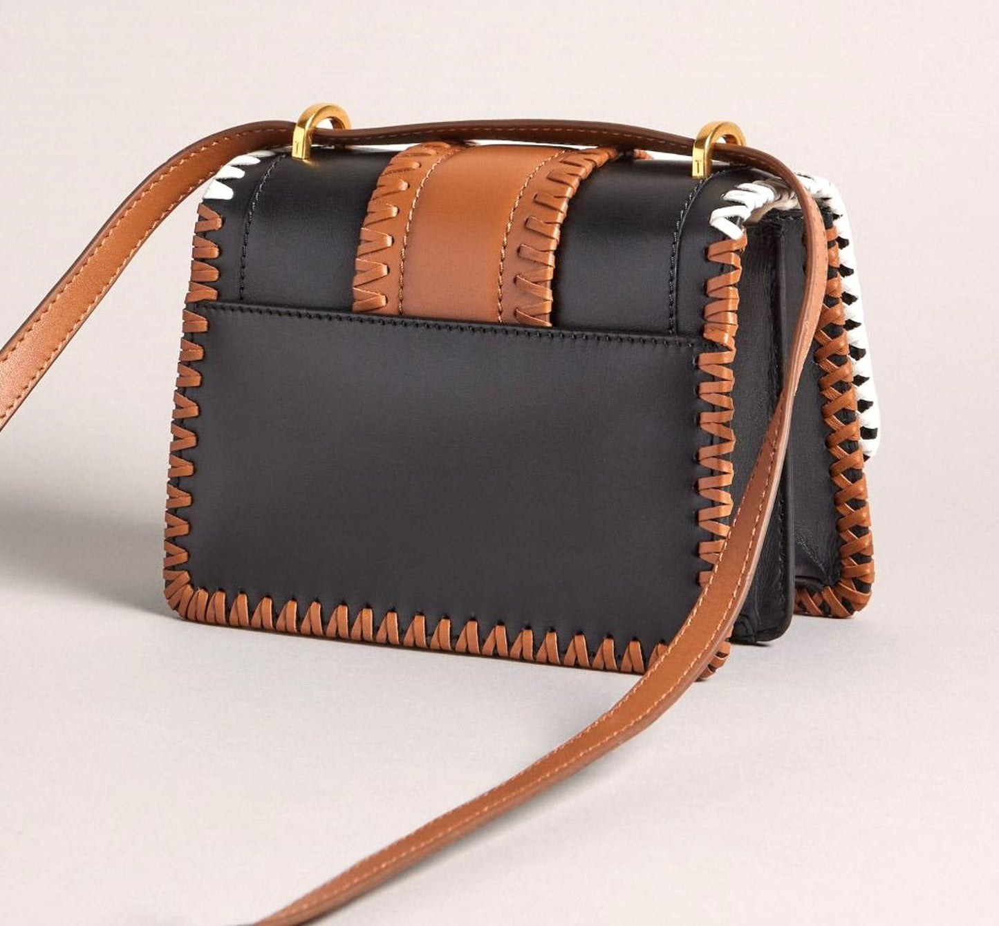 TED BAKER Edasina Black Brown Leather Whipstitch Detail Mini Cross Body Bag BNWT