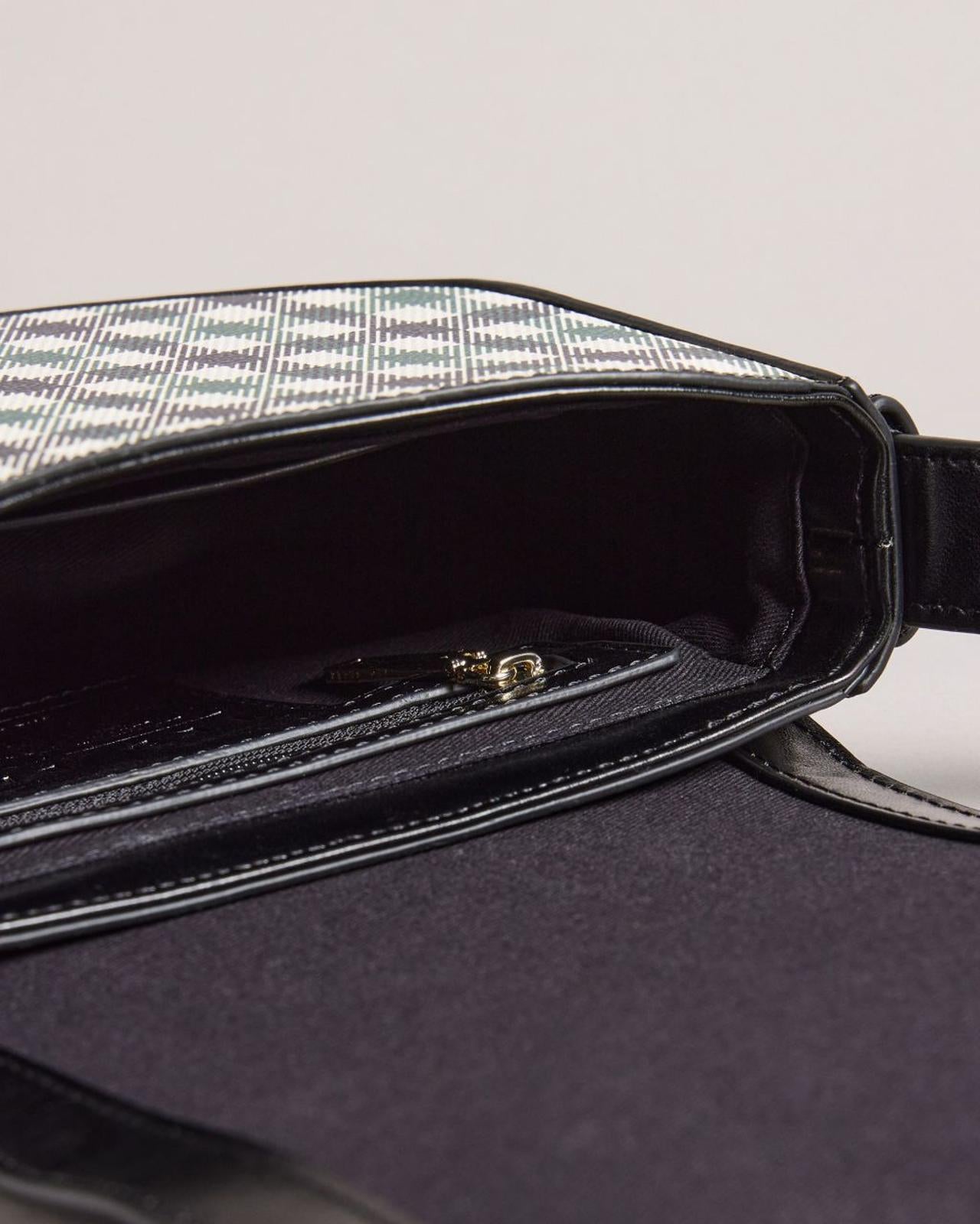 TED BAKER Checksi Black Faux Leather Check Cross Body Saddle Bag BNWT