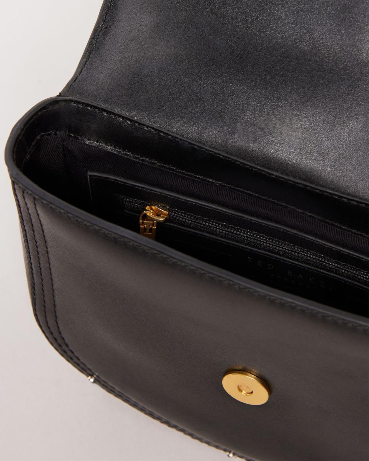 TED BAKER Tiki Black Leather Statement T Mini Cross Body Saddle Bag BNWT