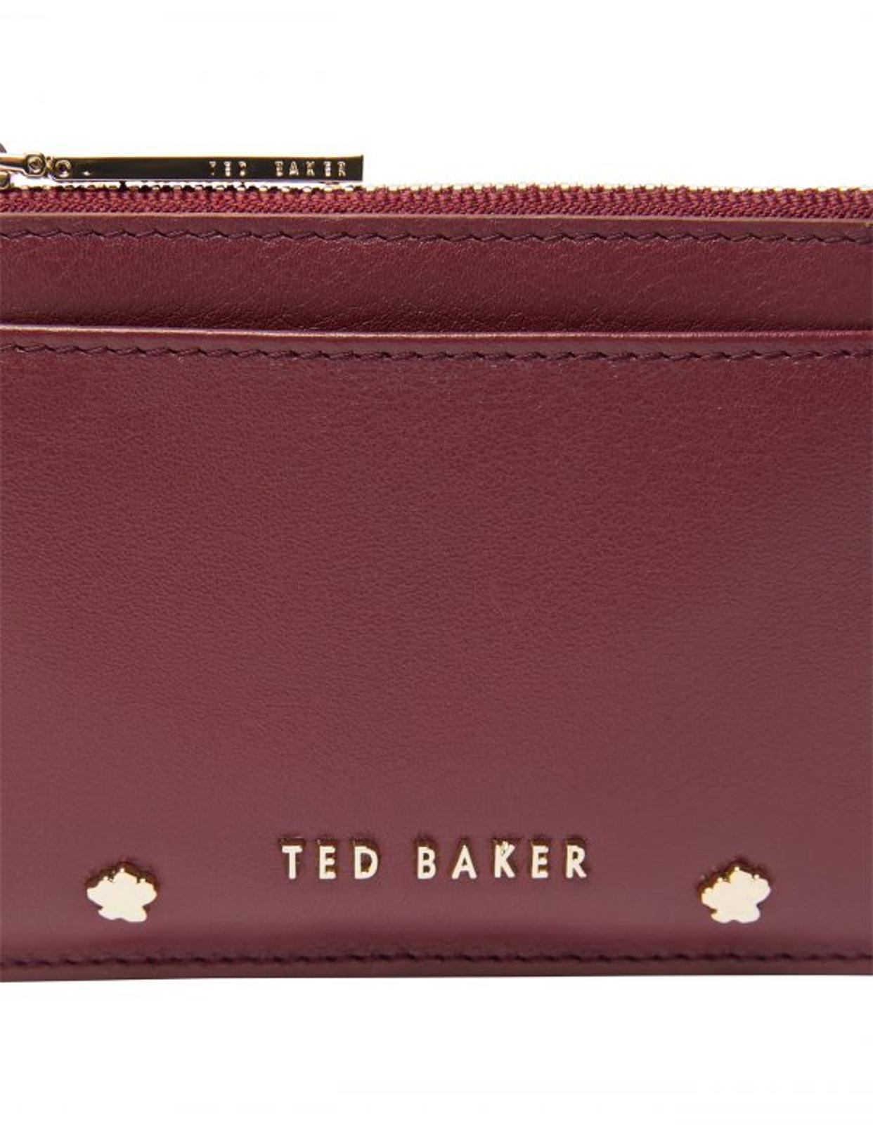 TED BAKER Pariys Leather Magnolia Stud Zipped Card Holder Wallet Purple BNWT