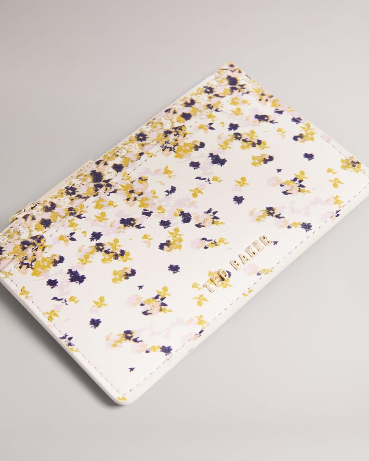 TED BAKER Rhulia Ladies White Blurred Floral Zipped Card Holder Wallet BNWT